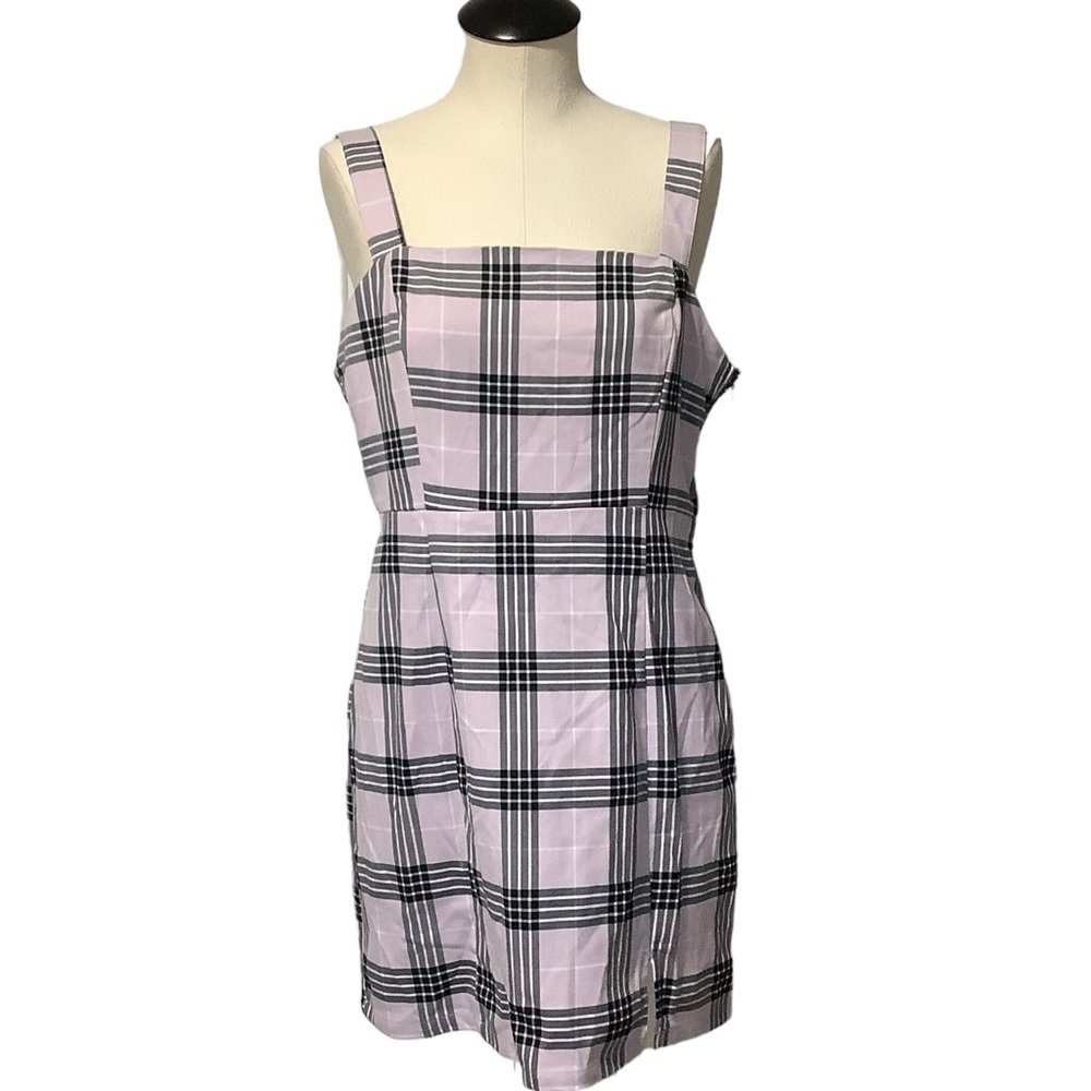 DIVIDED by H&M NWT Lavendar & Black Plaid Pinafore Mini Dress - Size M